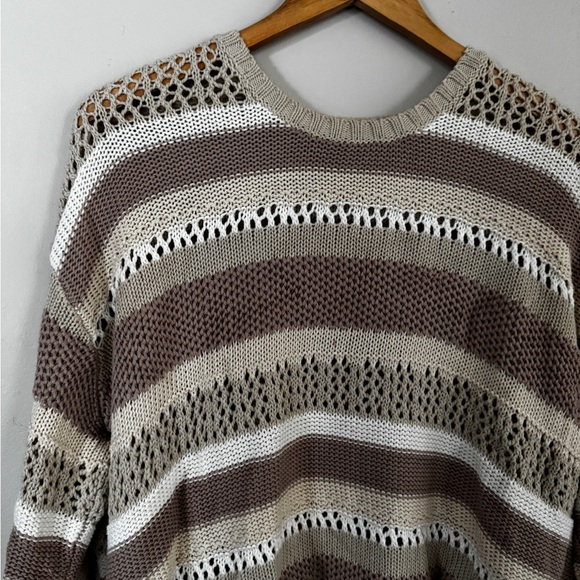 Show Me Your Mumu Yala Tan Cream Striped Crochet Sweater Tunic - Picture 4 of 8